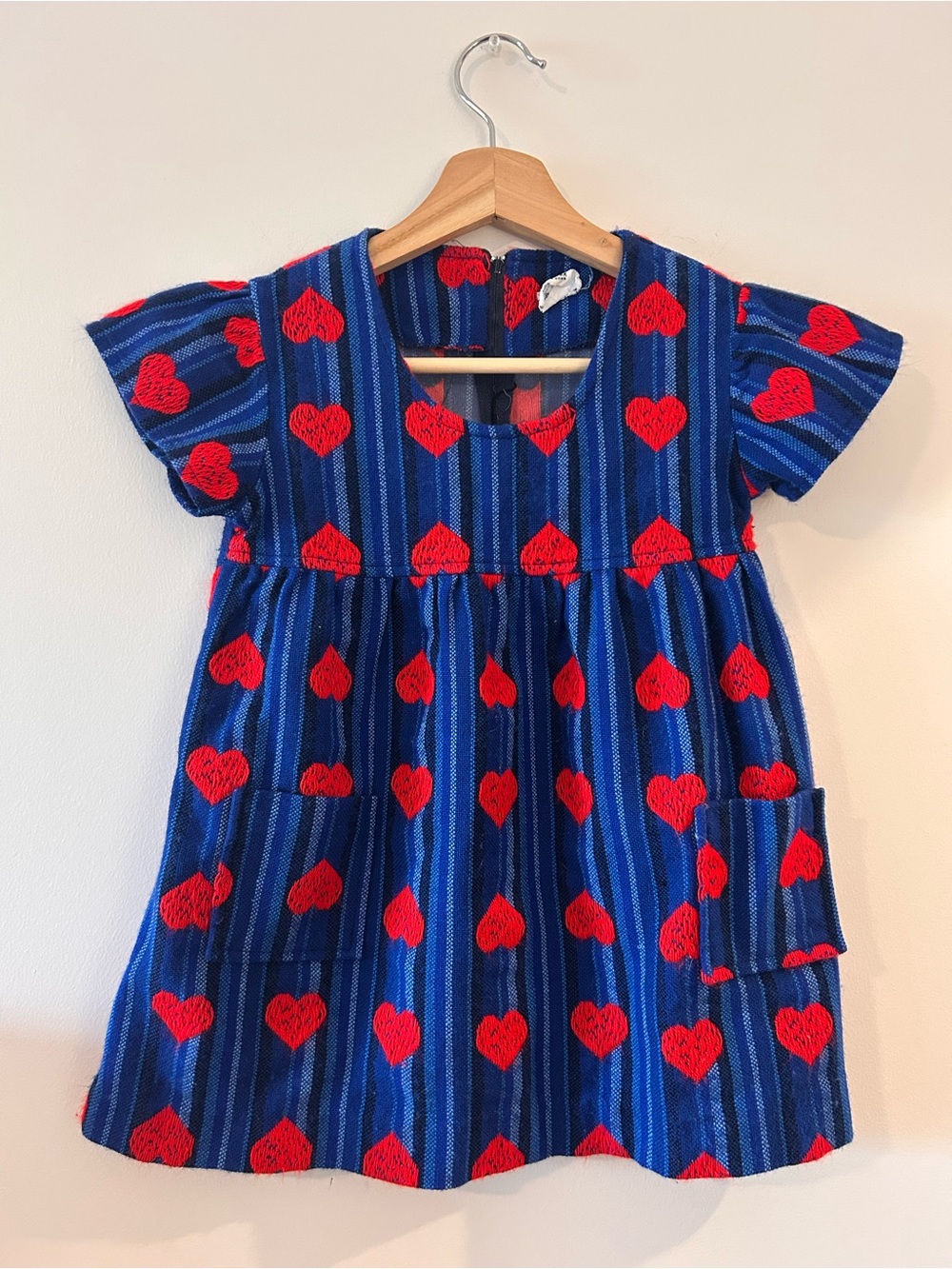 Vintage Carol Evans JcPenney Girls Blue Dress Size 6x Hearts Pattern Embroidered